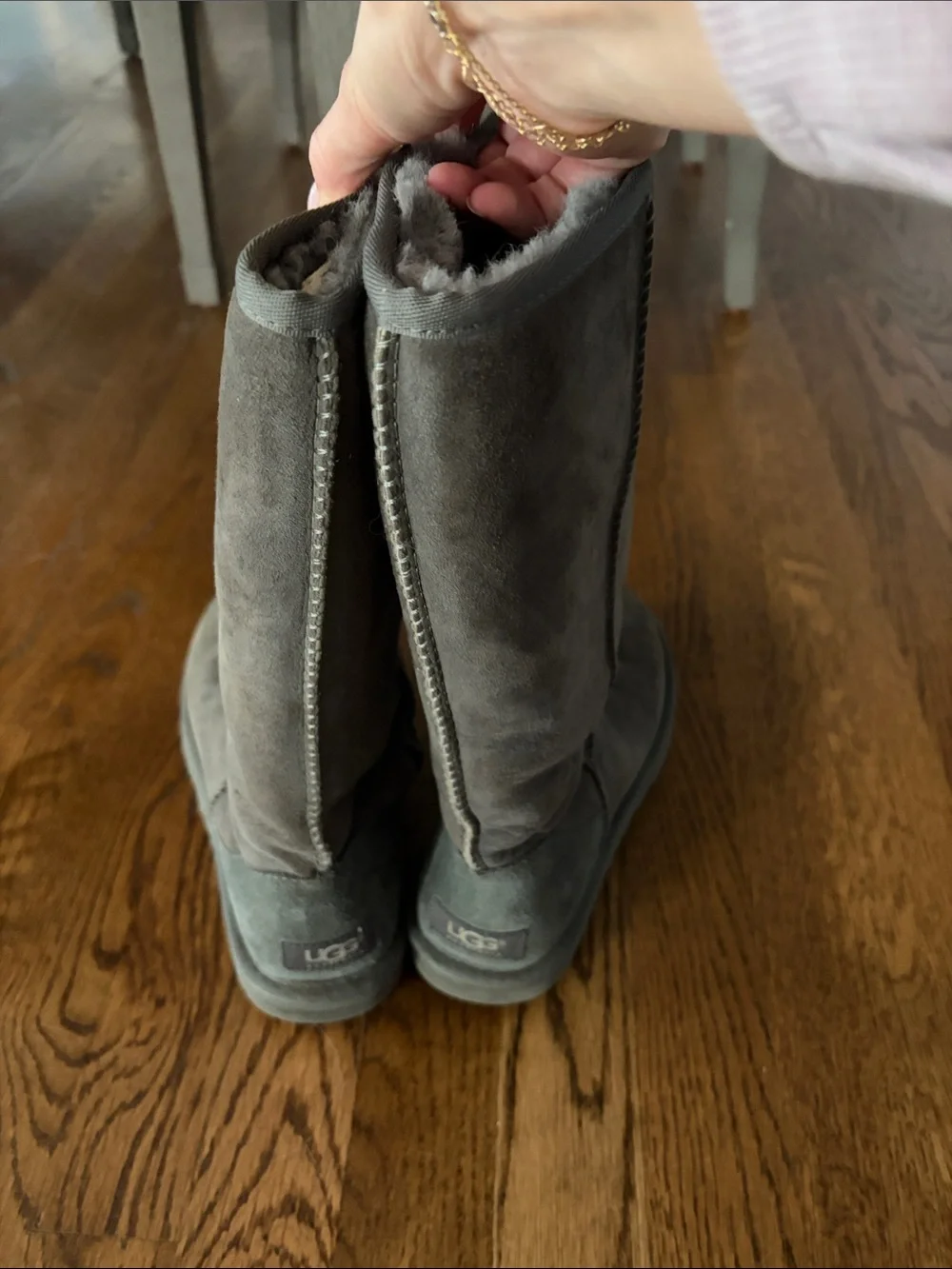 UGG Gray Suede Mid-Calf Sheepskin Boots